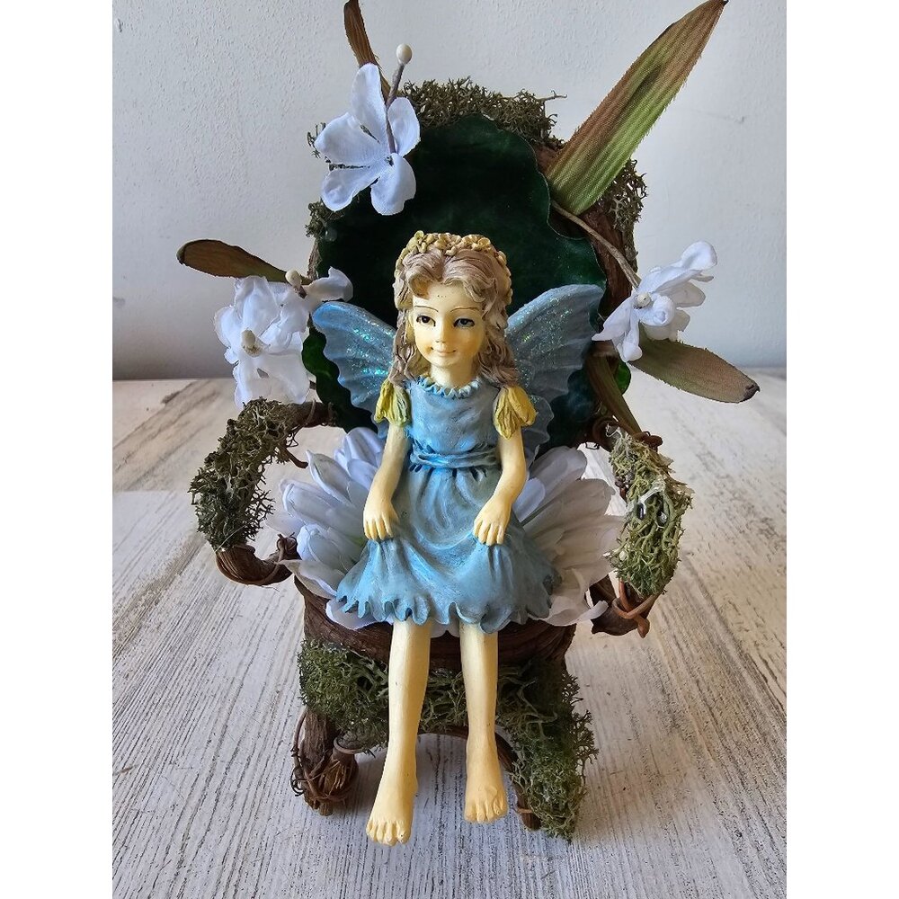 Water fairy chair wooden garden village statue figurine‎ decor flowers